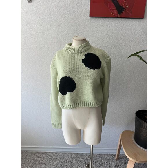 Tibi Polka Dot Intarsia Sweater Cropped Pullover Sweaters - Picture 2 of 6
